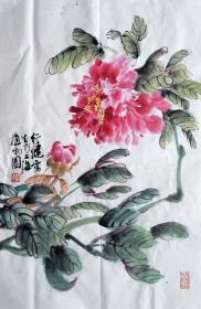 钱行健 （牡丹图）花鸟小中堂 手绘写意国画