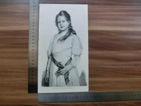 【现货 包邮】1890年小幅木刻版画《女孩》（Des Hauses Sonnenschein）《卡尔·的学校作业》(carl schularbeiten)尺寸如图所示（货号400962）注：正反两面图