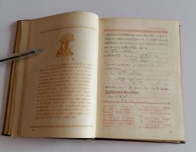 1951年老日记本[学习日记] 学习杂志社编 现存萨一佛曹辛之合作画一幅、1951年日历表、毛泽东主席像、共同纲领、列宁同志我们向你宣誓高浮雕一部分、摘抄、赵敏作中苏友好、宣传招贴全世界的母亲们为和平而奋斗、韦启美作支援前线、木刻卡尔马克思像、莫朴作入党宣誓、古元作战斗英雄又是劳动英雄、石少华摄第一届国庆大检阅、油画列宁宣布苏维埃政权成立、工作时的斯大林雕塑