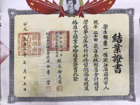 1952年温州市建国商业职业学校结业证书 毛笔书写