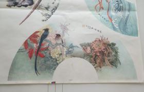 老扇面一张，内容包括哪吒闹海、锦绣前程、鸟语花香等。保真包老