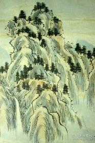 溥伒（1893—1966）一幅山水画，玻璃画框 【100%手绘。气泡膜包裹，带框邮寄。】