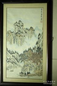 溥伒（1893—1966）一幅山水画，玻璃画框 【100%手绘。气泡膜包裹，带框邮寄。】