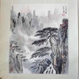 海派著名画家徐增，精裱镜片。山色云雾。山水画原作。