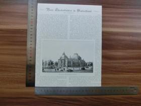 【现货 包邮】1890年小幅木刻版画《罗斯托克市政剧院》（das stadttheater in rostock)尺寸如图所示（货号400957）