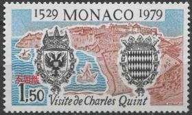 摩纳哥邮票 1979年 罗马帝国皇帝查理五世来访450年 雕刻版 1全新贴 DD
