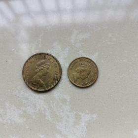 香港1980年5毫50分，1989年1毫10分，2枚，女王头像，铜币