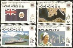 香港 1983年  英联邦日，4全新 地图 游船 女王等