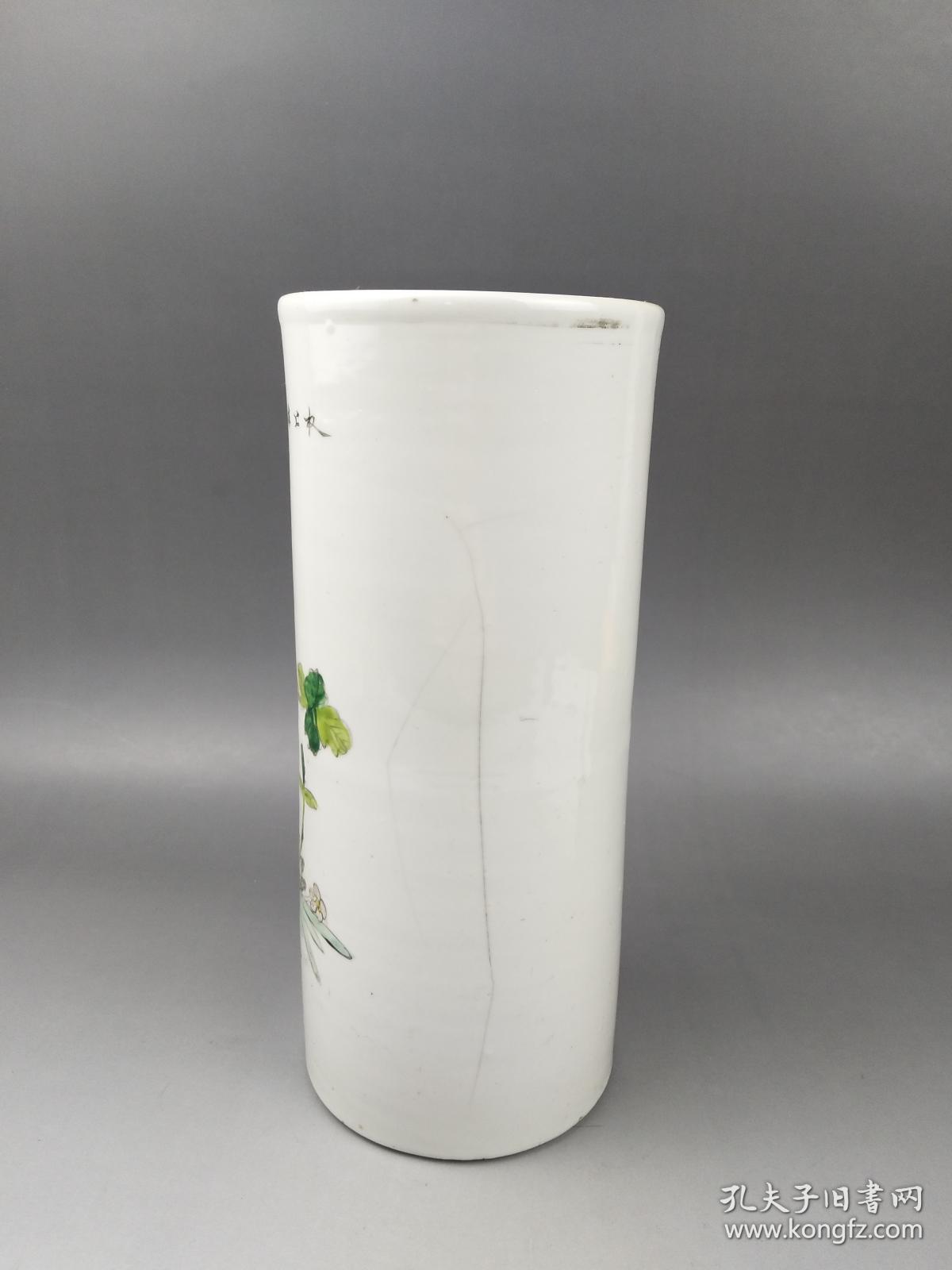 吴义盛作"枝上求友"粉彩花鸟帽筒单只