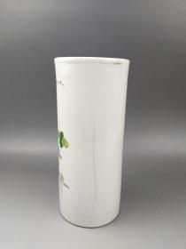 吴义盛作"枝上求友"粉彩花鸟帽筒单只