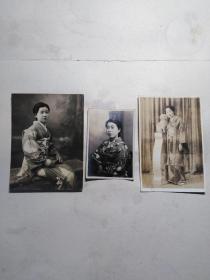 早期三张日本和服美女照片