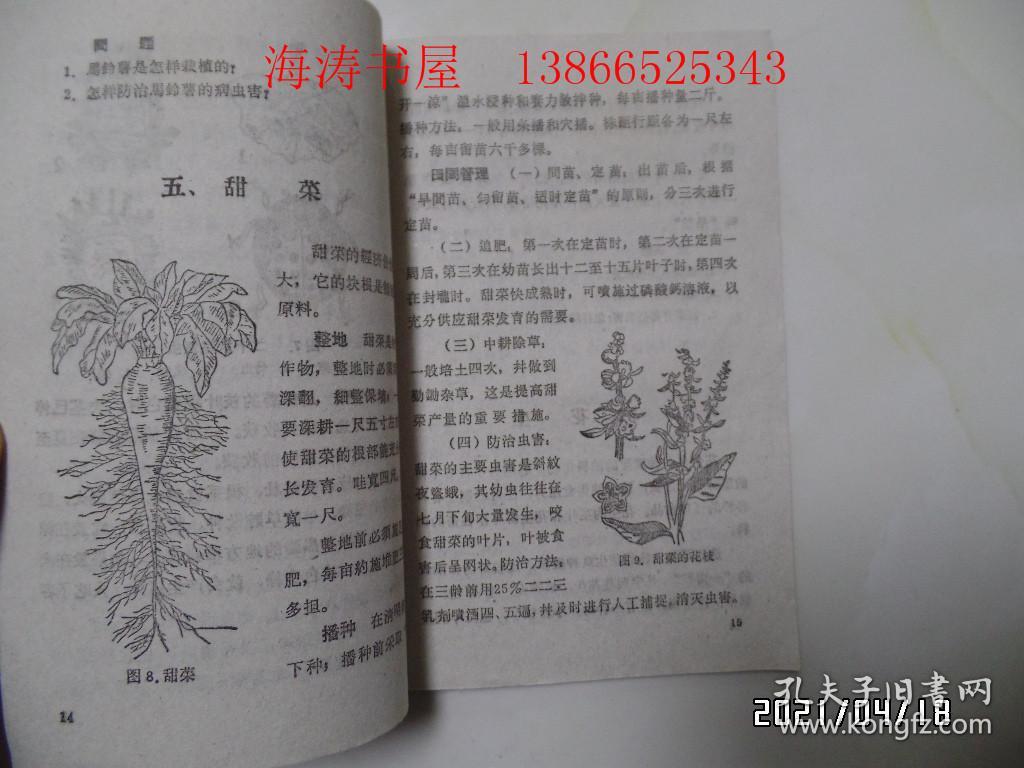 小学试用课本：农业常识（第四册，32开，1960年1版1印，共40页，內无写画，详见图S）