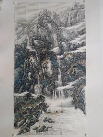 保真，当代山水画名家，海城市美协副主席孙明先生六尺整纸179×96cm国画佳作一幅