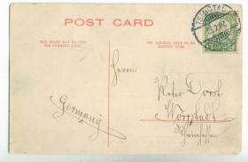风景明信片贴德国客邮2分1枚，青岛寄德国