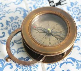 北欧美式印度进口手工黄铜全纯铜古指南针放大镜多功能摆件