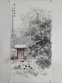 保真书画，路海艇四尺整纸《雪后知音多》国画佳作一幅138×70cm。路海艇，先后就读于解放军艺术学院，解放军政治学院，天津美术学院。现为全国公安美术家协会理事，北京市公安文联书画专业委员会副主任，中华诗词学会会员，中国楹联学会会员，北京老舍研究会会员。