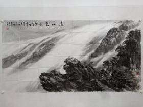 保真书画，金陵画坛后起之秀，周广中六尺整纸山水画《庐山云海》一幅93×179cm。