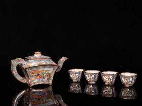 清代 铜胎珐琅彩茶壶一套