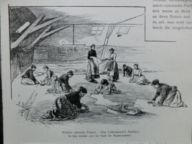 【现货 包邮】1890年小幅木刻版画《缝制妇女》（wolken nähende frauen）尺寸如图所示（货号400990）