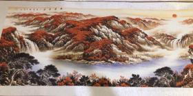 纯手绘鸿运当头山水画风水靠山招财客厅国画聚宝盆办公室装饰挂画