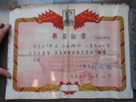 1957年【淮安县速成师范学校，结业证书·】有毛主席像