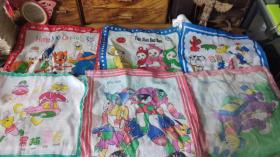 90-00年代卡通人物儿童小手帕一组6只合售黑猫警长数码宝贝虹猫蓝兔等。第贰组