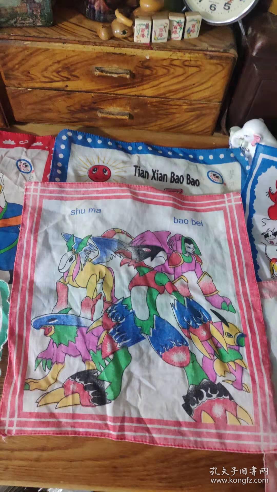 90-00年代卡通人物儿童小手帕一组6只合售黑猫警长数码宝贝虹猫蓝兔等。第贰组