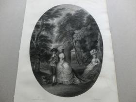 【百元包邮】《 裘园散步（伦敦市郊著名植物园）》（THE WALK AT KEW）  1856年 钢版画 源自艺术日志  纸张尺寸约31.8×23.5厘米（编号AJ0955）