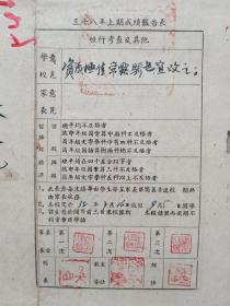 重庆市私立四明小学校--学生成绩报告【民国38年度上学期】