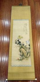 日本南画名家松声会创建人 水越松南绢本菊石图挂轴