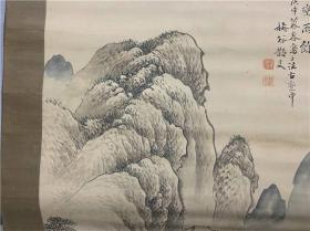 日本画《林峦雨余》一幅，初夏山水画，江户后期至明治时代画师梅谷散史庚申年写于法古堂。