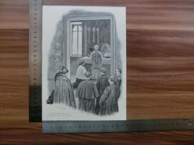 【现货 包邮】1890年小幅木刻版画《教皇举行集会》(der papst hält die messe ab)尺寸如图所示（货号4010007）