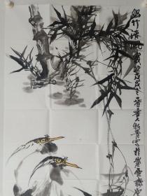 保真，山东国画院副院长牧青(李希勇)四尺整张花鸟画佳作《幽竹清风》一幅，尺寸137×69cm
          牧青（李希勇） 1959年4月生。著名画家。现为中国美术家协会会员、山东省美术家协会第六、第七界理事、山东省国画院副院长。