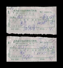 1976年：吴兴县百货公司钟表门市部【老发票】（两张）收藏品！