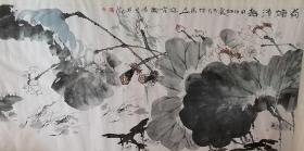 长安画派清泉作品，荷塘清趣，136X68陕西省著名画家。