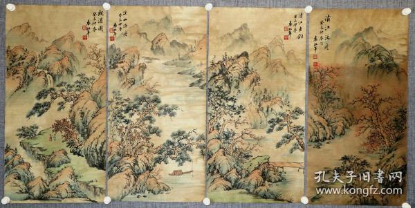 海派山水画名家。上海中国画院画师，上海文史馆馆员       袁松年     山水四条屏