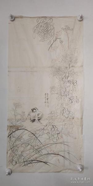 回流老字画手绘名家画稿花鸟图软片D4492