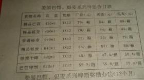 90年代 中国山东蒙阴银麦啤酒有限公司 宣传册 内含有 一张90年代宣传单 一张简介  一张价目表