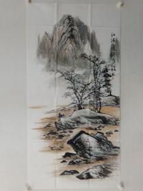 保真，安徽名家，芜湖市美协副主席方宁四尺整纸山水画《江渚清风》一幅