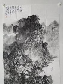 保真书画，当代山水画名家，孟占京四尺整纸山水画一幅136.5×69cm，孟占京，生于北京，现为中国美术家协会会员，师承著名画家程振国、龙瑞先生。荣宝斋山水画精英班学术主持，荣宝斋画院特聘画家。