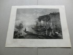 【百元包邮】《君士坦丁堡港口景观》（CONSTANTINOPLE, THE GOLDEN HORN） 1856年 钢版画 源自艺术日志  纸张尺寸约31.8×23.5厘米（编号AJ0967）