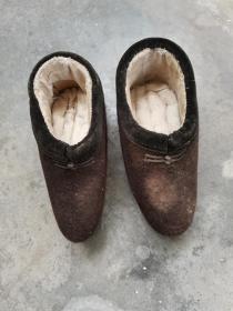 民国时期，小脚手工纳底毡鞋，长20.5
