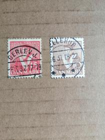 外国邮票   丹麦邮票  1936年宗教人物 2枚（信销票)