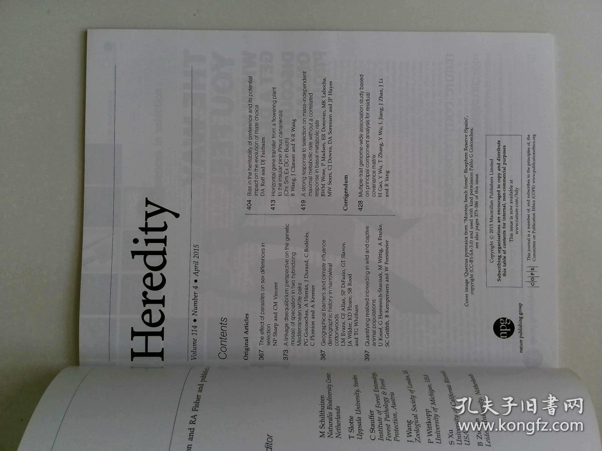 HEREDITY  THE OFFICIAL JOURNAL OF THE GENETICS SOCIETY  2015/04 医学杂志