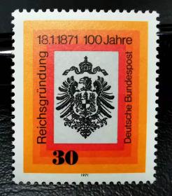 西德1971年邮票 德意志帝国徽志 鹰和皇冠1全新 原胶全品