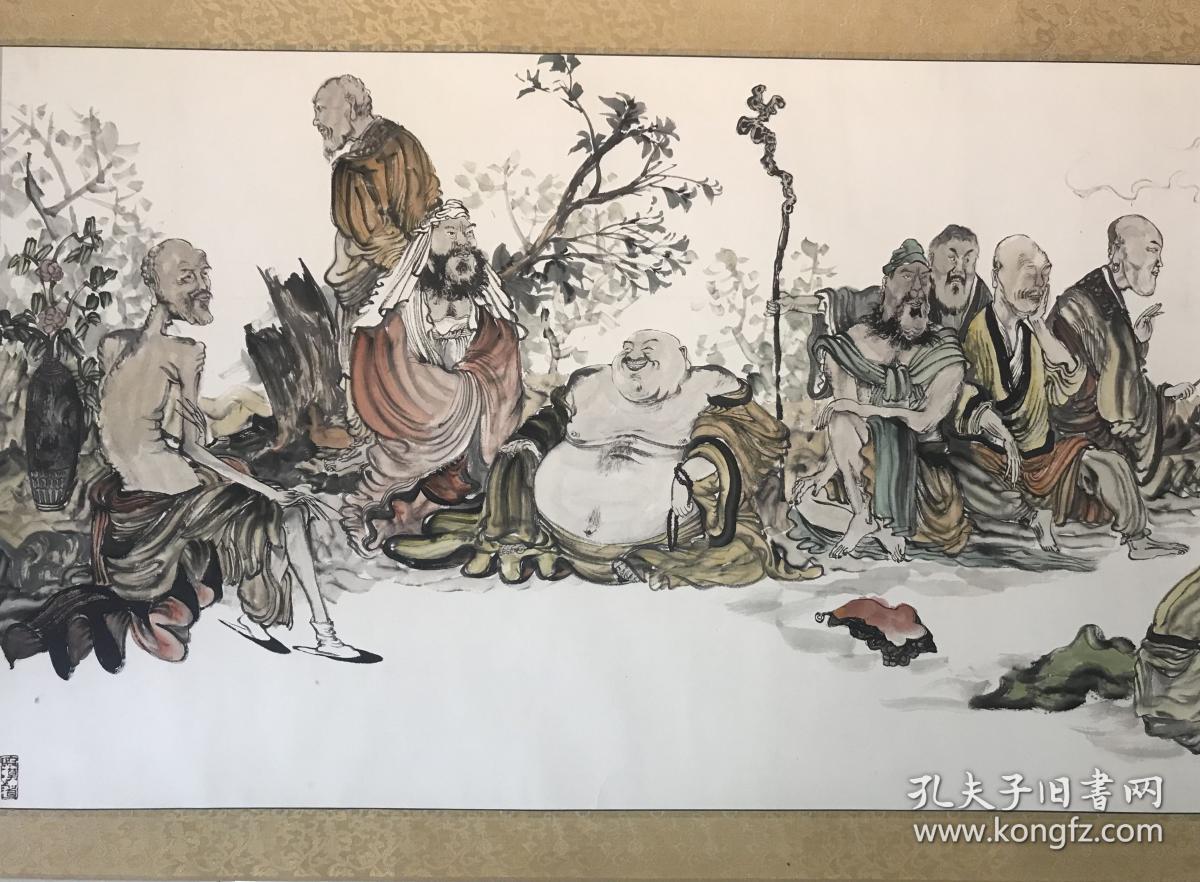重磅收藏！中美协会员崔玉滨五米长卷《十八罗汉图》精品！樟木盒子。