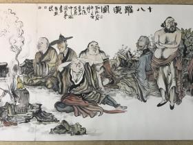 重磅收藏！中美协会员崔玉滨五米长卷《十八罗汉图》精品！樟木盒子。