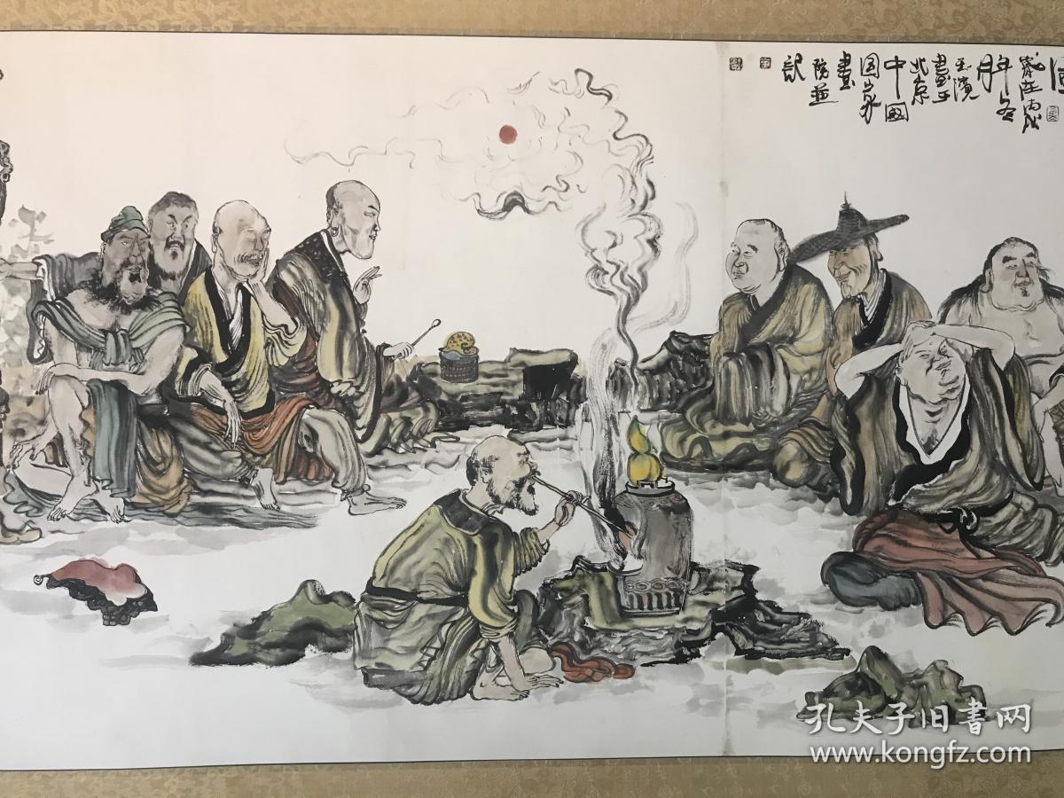 重磅收藏！中美协会员崔玉滨五米长卷《十八罗汉图》精品！樟木盒子。