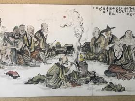 重磅收藏！中美协会员崔玉滨五米长卷《十八罗汉图》精品！樟木盒子。