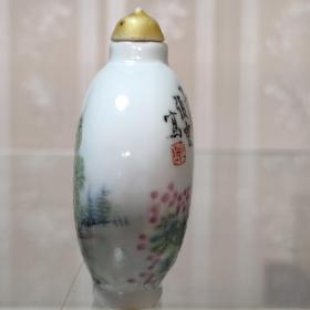 请晚期名家手绘，油彩花鸟山水鼻烟壶，名家作品，画工精细精美，双面工，详细看图